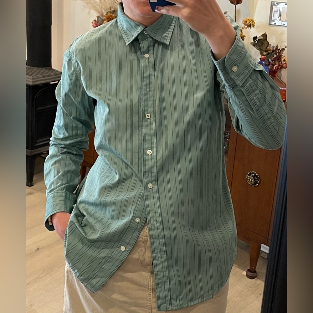 Ralph Lauren Green Striped Button up cotton shirt Hand dyed